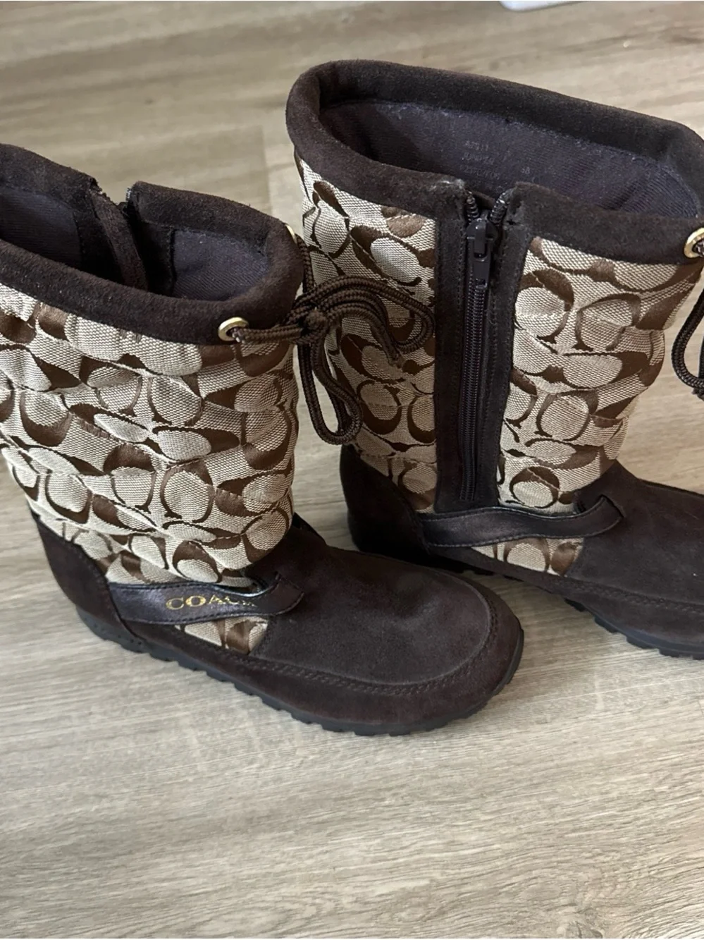 Coach Brown & Khaki Signature Canvas Suede Winter Boots